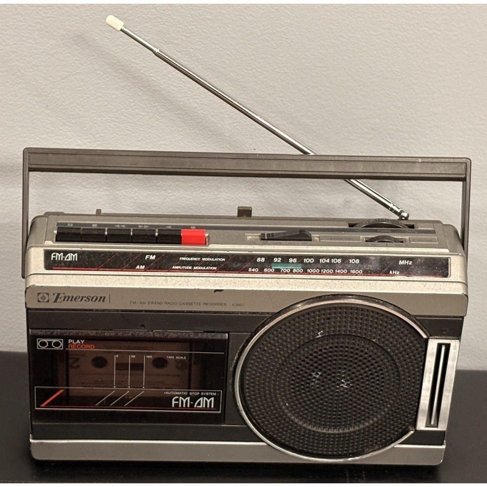 Vintage Emerson K3663 AM/FM Radio Tape Boombox Stranger Things Style Tested Work